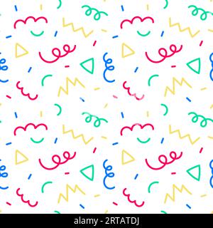 Motif sans couture de fête amusant Squiggle coloré. Éléments lumineux mignons. doodle illustration de fond de décoration de célébration d'anniversaire et cre enfantin Illustration de Vecteur