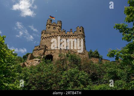 Château de Sooneck, vue depuis le jardin sur le château central, Niederheimbach, Vallée du Rhin moyen supérieur, Rhénanie-Palatinat, Allemagne Banque D'Images