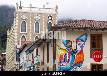 Street art dans le quartier Candelaria de Bogota, Colombie. Banque D'Images