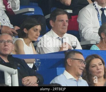 Amlie Ouda-Castra Ministre des Sports et Florian Grill Président FFR lors de la coupe du monde 2023, Pool Un match de rugby à XV entre la France et la Nouvelle-Zélande le 8 septembre 2023 au Stade de France à Saint-Denis près de Paris - photo Laurent Dairys / DPPI Banque D'Images