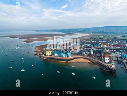 Exmouth et River exe d'un drone, Dawlish Warren, Devon, Angleterre, Europe Banque D'Images