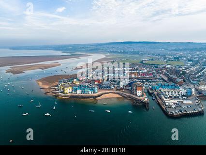 Exmouth et River exe d'un drone, Dawlish Warren, Devon, Angleterre, Europe Banque D'Images