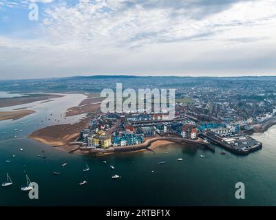 Exmouth et River exe d'un drone, Dawlish Warren, Devon, Angleterre, Europe Banque D'Images