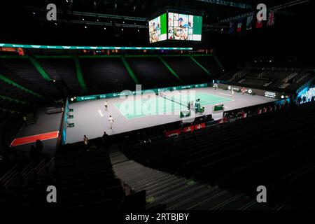 Manchester, Royaume-Uni. 12 septembre 2023. Vue intérieure de la Manchester Arena avant le match de coupe Davis France vs Suisse à Manchester AO Arena, Manchester, Royaume-Uni, 12 septembre 2023 (photo de Conor Molloy/News Images) à Manchester, Royaume-Uni le 9/12/2023. (Photo de Conor Molloy/News Images/Sipa USA) crédit : SIPA USA/Alamy Live News Banque D'Images