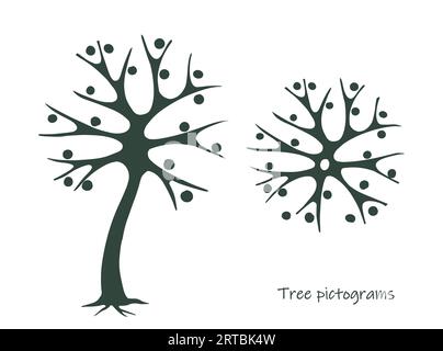 Pictogrammes d'arbre dessinés à l'encre à la main. Croquis de plantes. Isolé sur fond blanc. Illustration vectorielle. Illustration de Vecteur