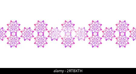 Bordure florale textile sans couture, répétition géométrique de couleur dégradé rose d'ornement de fleur circulaire, ligne décorative Illustration de Vecteur