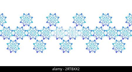 Bordure florale textile sans couture, répétition géométrique de la couleur bleue dégradée d'ornement de fleur circulaire, ligne décorative Illustration de Vecteur