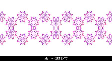 Bordure florale textile sans couture, répétition géométrique de couleur dégradé rose d'ornement de fleur circulaire, ligne décorative Illustration de Vecteur