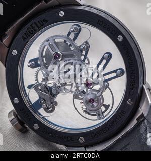 Diverses montres par Angelus Watch Manufacture en Suisse. Banque D'Images