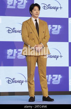 Séoul, Corée du Sud. 12 septembre 2023. L'acteur sud-coréen Kwon sang-woo, appel photo pour la conférence de presse de Disney film Han River à Séoul, Corée du Sud, le 12 septembre 2023. (Photo de Lee Young-ho/Sipa USA) crédit : SIPA USA/Alamy Live News Banque D'Images
