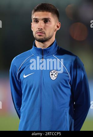 Serravalle, Italie, 10 septembre 2023. Adam Cerin de Slovénie pendant la formation avant le match de l'UEFA EURO 2024 au San Marino Stadium, Serravalle. Le crédit photo devrait se lire : Jonathan Moscrop / Sportimage Banque D'Images