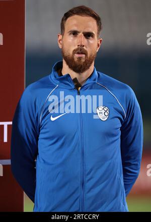 Serravalle, Italie, 10 septembre 2023. Jan Oblak, de Slovénie, regarde pendant la formation avant le match de l’UEFA EURO 2024 au San Marino Stadium, à Serravalle. Le crédit photo devrait se lire : Jonathan Moscrop / Sportimage Banque D'Images