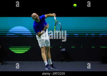 Manchester, Royaume-Uni. 12 septembre 2023. Adrian Mannarino (FRA) en action lors du match coupe Davis France vs Suisse à Manchester AO Arena, Manchester, Royaume-Uni, le 12 septembre 2023 (photo de Conor Molloy/News Images) à Manchester, Royaume-Uni le 9/12/2023. (Photo de Conor Molloy/News Images/Sipa USA) crédit : SIPA USA/Alamy Live News Banque D'Images