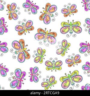 Motif vectoriel sans couture avec des papillons décoratifs sur fond blanc Illustration de Vecteur