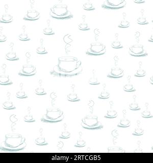Modèle vectoriel sans couture avec tasses à thé dessinées à la main sur fond blanc Illustration de Vecteur