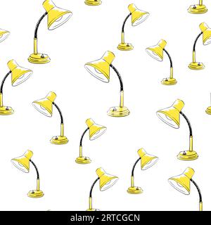 Motif vectoriel sans couture avec lampe de table rétro jaune dessinée à la main sur fond blanc Illustration de Vecteur