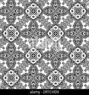 Motif sans couture avec motifs de dentelle en noir et blanc Banque D'Images