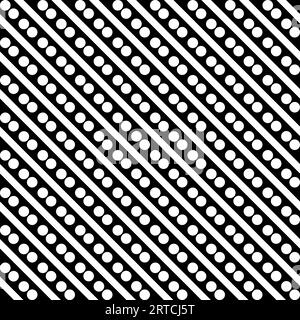 Motif sans couture avec des points et des rayures diagonales en noir et blanc Banque D'Images