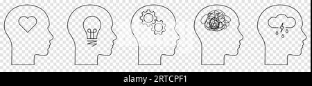 Icônes de contour de santé mentale. Concept de symbole de psychothérapie. Illustration vectorielle isolée sur fond transparent Illustration de Vecteur