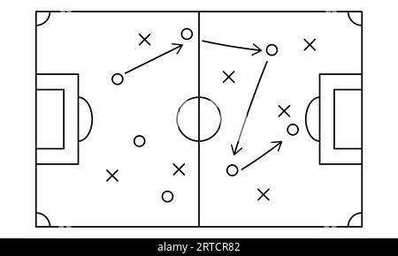 Plan de match de stratégie de terrain de football. Diagramme avec flèches et joueurs à bord. Concept sport. Illustration vectorielle Illustration de Vecteur