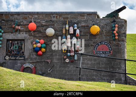 Vue des paraphernalia des pêcheurs à Dunbar Harbour, East Lothian, Écosse, Royaume-Uni Banque D'Images