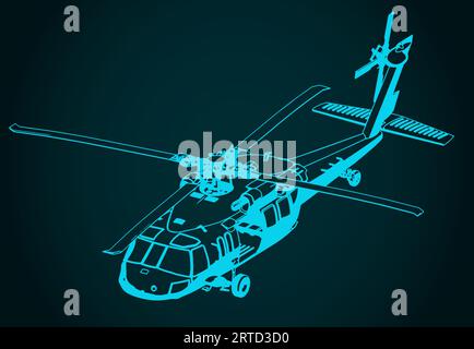 Illustration vectorielle stylisée d'un hélicoptère utilitaire à quatre pales, bimoteur, moyen portance Illustration de Vecteur