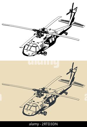 Illustration vectorielle stylisée d'un hélicoptère utilitaire à quatre pales, bimoteur, moyen portance Illustration de Vecteur