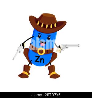 Cartoon Zn micronutriment cow-boy, ranger, shérif et personnage de bandit équipé d'armes à feu. Capsule de personnage occidental de vecteur rappelant la signification Illustration de Vecteur