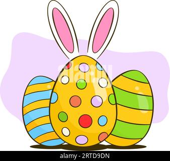 Oeufs de Pâques colorés avec des oreilles de lapin Illustration de Vecteur