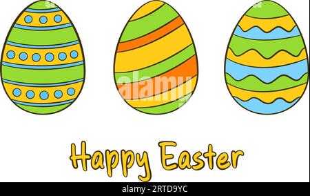 Concept de carte de voeux de Pâques. Oeufs de Pâques colorés. Joyeuses Pâques lettrage coloré Illustration de Vecteur