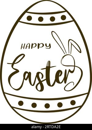 Joyeux lettrage de Pâques et oeuf de Pâques, contour Illustration de Vecteur