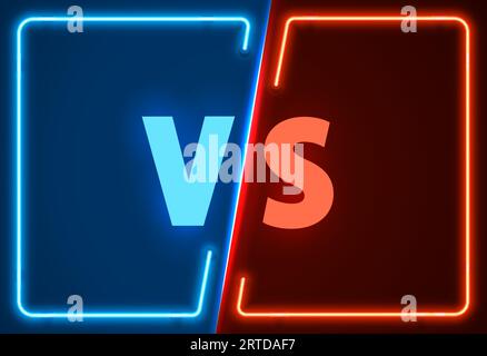 VS versus cadre de jeu de combat néon de compétition de sport de combat vectoriel, défi d'équipe, match ou combat de boxe. Cadre carré bleu et rouge avec bordures lumineuses au néon, écran VS ou bannière pour joueurs esport Illustration de Vecteur