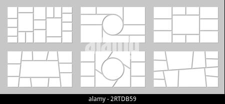 Mosaïque photo collage. Modèles vectoriels de différentes formes pour l'ajout d'un ensemble d'images. Pièces rondes, carrées, rectangulaires, carrées, trapézoïdales ou de forme libre pour la création de collection de photos, de montage ou de moodboard Illustration de Vecteur