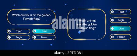 Questions du quiz et choix du menu test. Interface vectorielle du jeu cognitif numérique moderne pour ordinateur ou téléphone mobile. Écran de moniteur avec processus de choix de la bonne option parmi offert Illustration de Vecteur