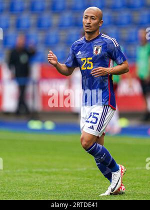 Genk, Belgique. 12 septembre 2023. GENK, BELGIQUE - 12 SEPTEMBRE : Daizen Maeda du Japon regarde lors du match amical international entre Turkiye et le Japon au Cegeka Arena le 12 septembre 2023 à Genk, Belgique. (Photo Joris Verwijst/Agence BSR) crédit : Agence BSR/Alamy Live News Banque D'Images