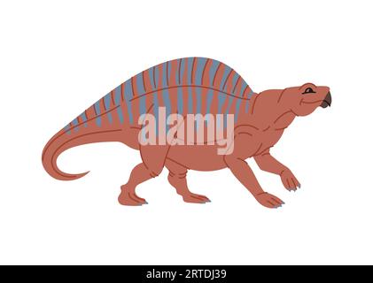 Lotosaurus dinosaure éteint caractère poposauroide. Dinosaure gras rayé, jouet drôle bébé dino enfants. Vecteur Childish dino, animal de bande dessinée instinct Illustration de Vecteur