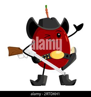 Ranger de fruit de passion de dessin animé ou personnage de cow-boy avec fusil. Vector Wild West tropical fruit porter casquette, ceinture et bottes avec pistolet. Drôle de cavalier texas armé, chasseur ou défenseur personnage clin d'œil Illustration de Vecteur