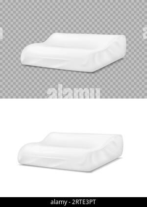 Oreiller blanc orthopédique, coussins vectoriels avec mousse à mémoire de forme ou maquette 3d de remplissage en latex. Accessoire confortable doux réaliste pour le sommeil et la détente, éléments de conception isolés sur fond transparent Illustration de Vecteur