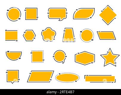 Bulles et boîtes de citation, message de chat, commentaires et notes icônes de cadre de citation. Bordures vectorielles et bulles de parole vides pour remarque, citation et insertion de texte de légende, ensemble d'éléments isolés Illustration de Vecteur