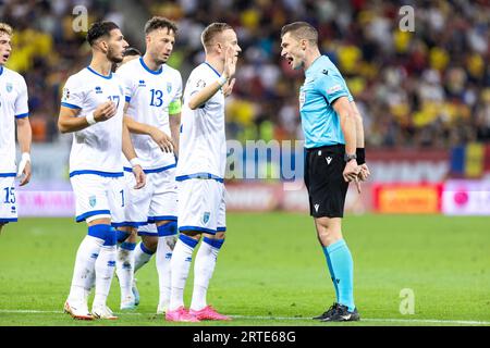 Bucarest, Roumanie. 13 septembre 2023. L'arbitre Willy Delajod crie lors de l'UEFA Euro 2024, qualifications européennes, match de football du Groupe I entre la Roumanie et le Kosovo le 12 septembre 2023 à l'Arena Nationala de Bucarest, Roumanie - photo Mihnea Tatu/DPPI crédit : DPPI Media/Alamy Live News Banque D'Images