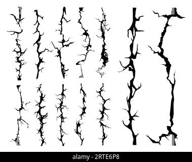 Fissures de mur cassées, fente et craquelure, effets vectoriels sans couture pour l'arrière-plan. Bris de mur et fissures dues aux tremblements de terre, fentes fendues et craquelures de destruction du béton ou fissures Illustration de Vecteur