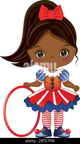 Vector Cartoon Circus Black Girl Holding Hoop Illustration de Vecteur