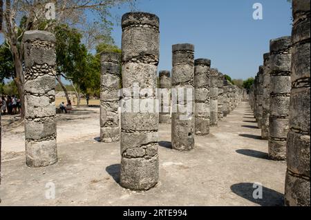 Colonnes dans le temple des mille guerriers à Chichen Itza ; péninsule du Yucatan, Mexique Banque D'Images