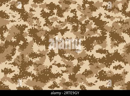 Motif de camouflage militaire pixel brun et sable. Arrière-plan vectoriel d'impression camouflage d'armée ou de chasse avec texture pixelisée du désert pour uniforme de soldat ou de chasseur. Motif abstrait d'ornement carré numérique Illustration de Vecteur
