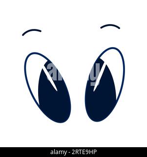 Grands yeux regardant le personnage de personnage de dessin animé isolé sur blanc. Vector a surpris emoji look, vue de personne anime, iris noir et sourcils Illustration de Vecteur