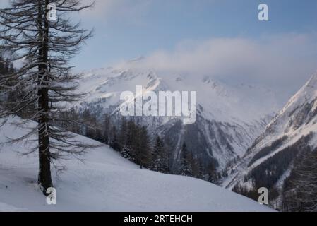 Scène de neige hivernale des Alpes françaises et italiennes ; Chamonix, France Banque D'Images