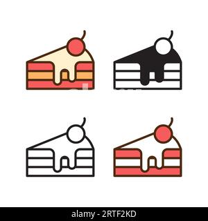 icône de dessert dans le style 4 : plat, glyphe, contour, bicolore ou icône de tranche de gâteau Illustration de Vecteur