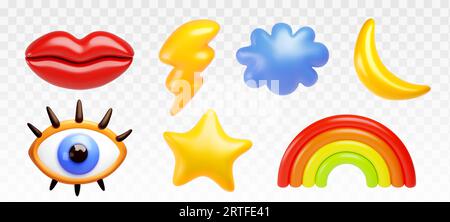 3d memphis liquide élément oeil d'enfant et forme abstraite arc-en-ciel. Jeu d'icônes isolées d'art graphique fluide Y2K. Puffy 90s plastique et style gonflé conception minimale collection brillante pour fête d'anniversaire vintage Illustration de Vecteur