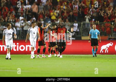 Bruxelles, Belgique. 12 septembre 2023. Les joueurs de Belgique célèbrent les points lors du match de qualification du Championnat d'Europe 2024 entre la Belgique et l'Estonie à Bruxelles, Belgique, le 12 septembre 2023. Crédit : Zhao Dingzhe/Xinhua/Alamy Live News Banque D'Images