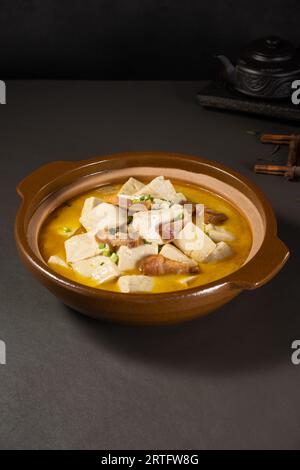 Tofu braisé (mijoté) avec bouillon de poulet Banque D'Images